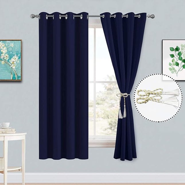 Yakamok Blackout Curtains with Grommet Thermal Insulated Room Darkening Window Drapes for Dedroom, Navy Blue Color, Set of 2, W52 x L72