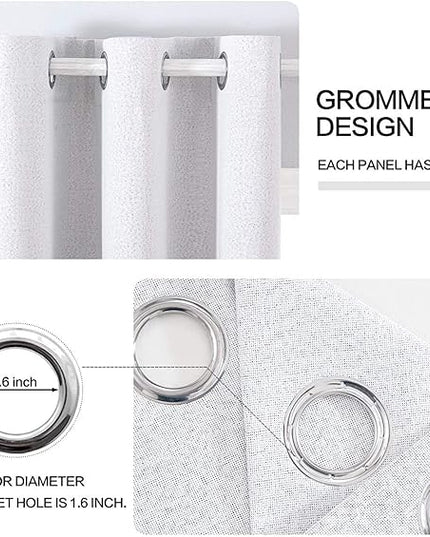 MIULEE Linen Blackout Curtains for Bedroom Solid 100% Blackout Thermal Insulated Grayish White Curtains Grommet Room Darkening Curtains/Drapes for Living Room 42x90 Inch (2 Panels)