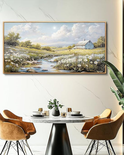 PHAOHUAXM Large Canvas Wall Art For Living Room Wall Decor For Bedroom Flower Watercolour Office Decoration Countryside Scenery Wall Picture Printing Art Painting Home Decor 30x60 In Wood Framed