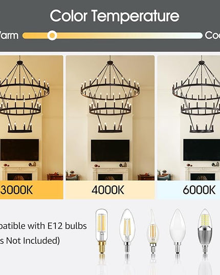 53" W Extra Large Black Wagon Wheel Chandelier, 3 Tier 48-Light Farmhouse Pendant Light Fixture for High Ceilings, Industrial Round Chandeliers for Dining Room Stairs Entryway Foyer, E12