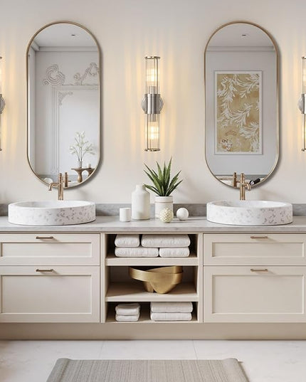 Brushed Nickel Wall Sconce Bathroom Vanity Light Fixtures for Mirror, Modern Wall Light with Glass Rod Shade for Bathroom, Bedroom, Hallway, Living Room - Bulb Not Included