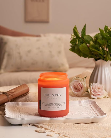M&SENSE Fall Sunset Amber Scented 19.4oz 110 Hours Long Lasting Slow Burning Candle for Housewarming, Large Natural Soy Organic Relaxing Aromatherapy Candle Gifts for Women Men
