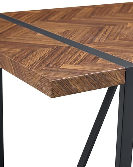 FURNITO 55" Modern Dining Table for 4–6, Rectangular Dark Wood Table with Black Metal Legs, Farmhouse Kitchen Dining Table for Home or Apartment, Durable & Easy Assembly Design