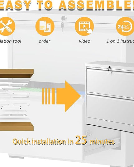 2 Drawer Lateral File Cabinet with Lock, File Cabinet, Metal Lateral Filing Cabinets for Home Office, File Storage Cabinet for Legal/Letter/A4 Documents, Assembly Required (White, 26'W)