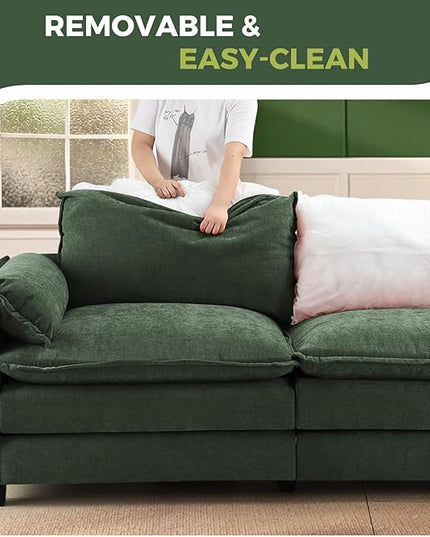 ELUCHANG 116" L Shaped Modular Sectional Cloud Couch with Pillow, Deep Seat Sofa Couches for Living Room, 4-Seat Modern Sofa with Movable Ottoman, Chenille Olive Green