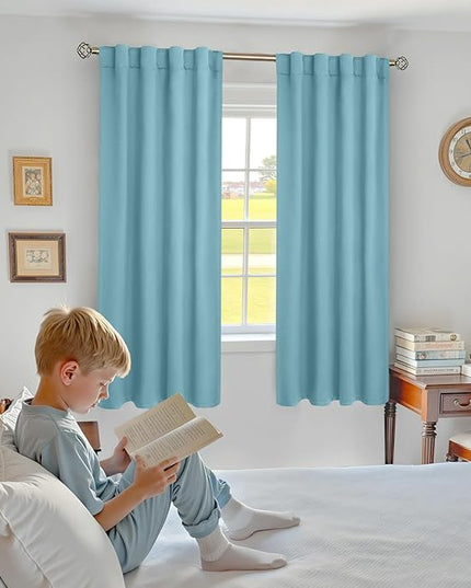 BGment Aqua Curtains 63 inch Length for Bedroom - Rod Pocket and Back Tab Blackout Curtains Thermal Insulated Room Darkening Curtains for Living Room, 2 Window Curtain Panels (Each 38 x 63 Inch)