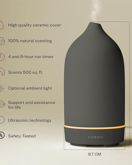 Vitruvi Stone Ceramic Ultrasonic Essential Oil Diffuser for Aromatherapy | Home Decor, 90ml Capacity