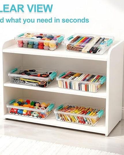 6 Qt Clear Plastic Storage Bins Containers with Lids, Arts Crafts Organizers and Storage, Stackable Containers for A4 Paper File Scrapbook Documents for Home Office and School Supplies 2 Pack