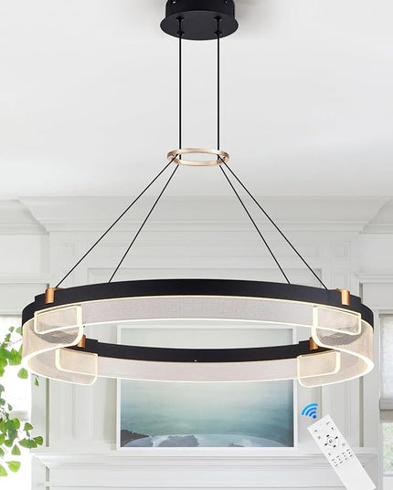 Modern LED Pendant Light Dimmable Black LED Chandelier for Dining Room Pendant Light Fixture Over Table Modern Chandelier Kitchen Island Living Room Entryway, 24 inch 3000K-6500K