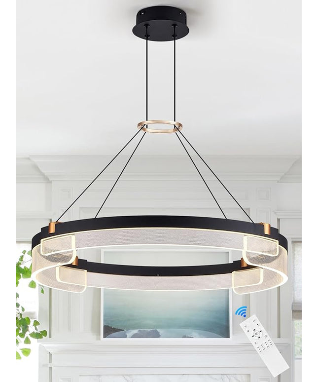 Modern LED Pendant Light Dimmable Black LED Chandelier for Dining Room Pendant Light Fixture Over Table Modern Chandelier Kitchen Island Living Room Entryway, 24 inch 3000K-6500K