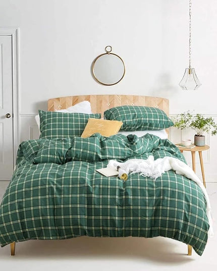 Houseri Plaid Comforter Set - Full Size Green Grid Bedding with Buffalo Checkered Comforter - Emerald and Jade Green Bedding Set - Teen Boys and Girls Quilt