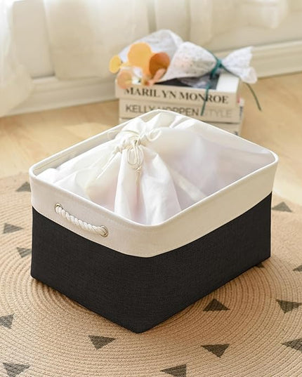 TheWarmHome Organization and Storage Basket for Organizing - Jumbo 3 Pack 17.7x13.8x9.7 inch Fabric Storage Cubes for Closet Gifts Organizer Empty Book (White & Black)