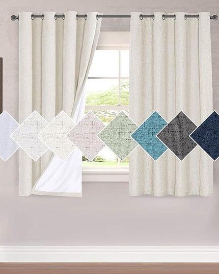 H.VERSAILTEX 100% Blackout Curtains for Bedroom 63 Inches Long Grommet Linen Face Full Light Blocking Curtain Drapes for Living Room Thermal Insulated Linen Look Curtains 2 Panels Set, Antique White