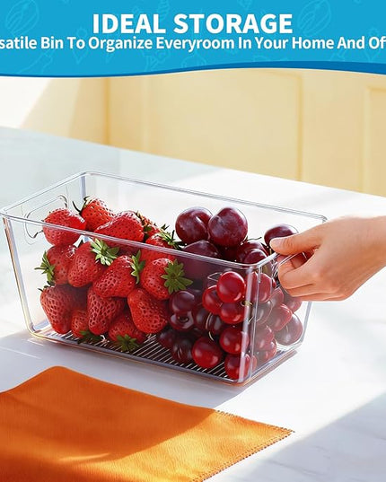 6 Pack Clear Pantry Organizer Bins, Fridge Organiser Set, Plastic Containers with Handle,Home Organization Must Haves for Kitchen,Freezer,Cabinet,Closet,Bathroom Under Sink Storage