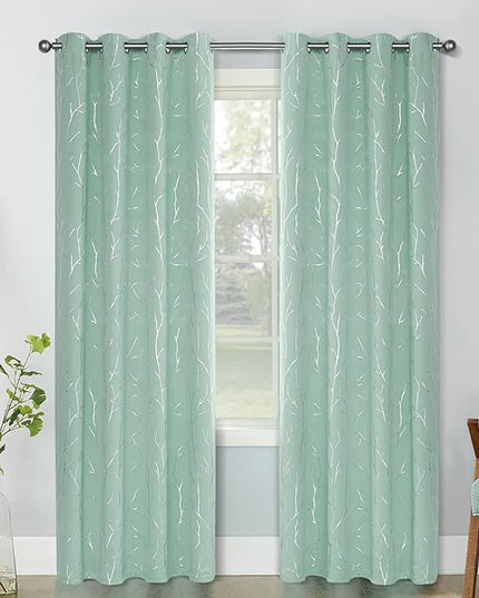 BUHUA Branches Tree Print Blackout Curtains for Living Room Darkening Curtains Print Pattern Light Blocking Curtains for Bedroom 52W×72L Aqua 2 Panels