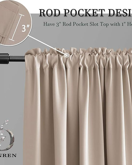 DONREN Warm Taupe Room Darkening Thermal Insulated Curtains Drapes for Nursery,Rod Pocket Blackout Curtains for Bedroom(2 Pack,42 inches Wide by 63 inches Long)