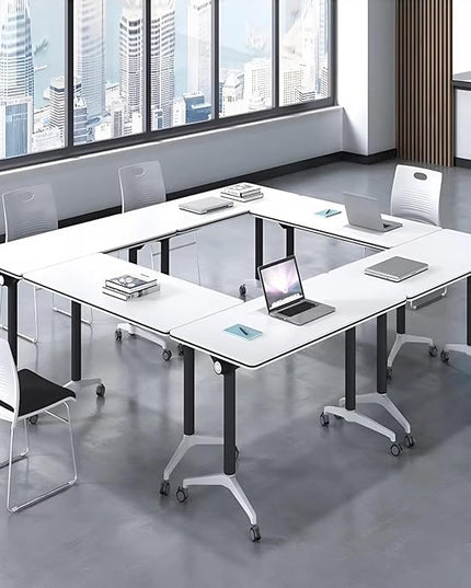 Conference Room Table with Flip-Top Design for Dynamic Meetings, Business Table Computer Desk with Heavy-Duty Frame,Foldable Seminar Meeting Tables for Home Office (6, E, 61IN)