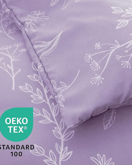 MUXHOMO Lavender Cal King Comforter Set, Elegant Floral Print Bed in a Bag 7 Pieces, Ultra Soft & Breathable Reversible Botanical Pattern Bedding Set with Comforter, Sheets, Pillowcases, and Shams