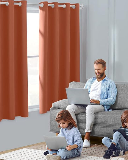 HOMEIDEAS Blackout Curtains for Bedroom 52 X 63 Inch Length 2 Panels Set Burnt Orange Room Darkening Bedroom Curtains, Soundproof Thermal Grommet Window Curtains for Living Room
