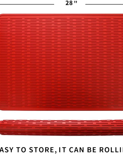 Silicone Dish Drying Mat for Multiple Usage,Easy clean,Eco-friendly,Heat-resistant Silicone Mat for Kitchen Counter or Sink,Refrigerator or Drawer Liner Red 3XL 28 inches x 18 inches