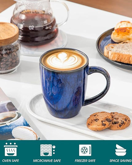 vancasso STARRY Ceramic Coffee Mug Set of 6, 12 Oz Tea Cups with Handle for Latte, Tea, Cappuccino, Milk, Cocoa, Microwave&Dishwasher Safe,Blue