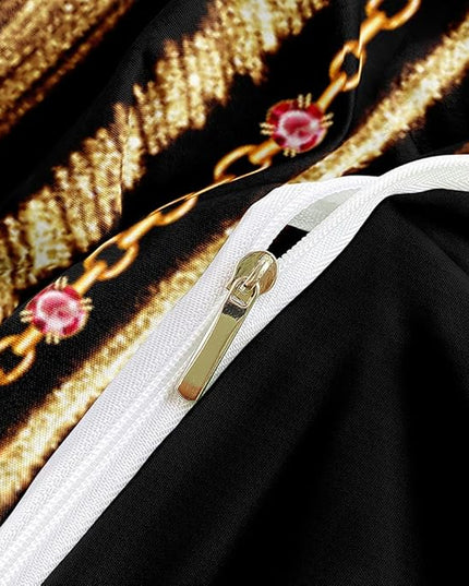 Gold Glitter Chains Duvet Cover and Pillowcases for Gilrs Bedroom Pink Bed Set Decor Black Comforter Cover Sets King Size