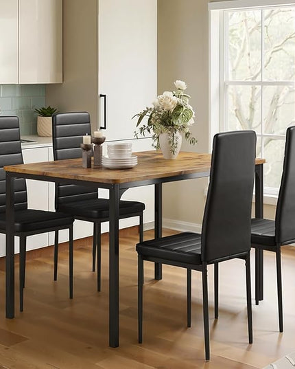 Gizoon Dining Table Set for 4, 5 Piece Kitchen Table Set with 4 Upholstered PU Leather Chairs for Dining Room, Living Room, Apartment, Small Space, Retro