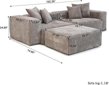 JACH Sectional Couches for Living Room, Modern Corduroy Modular Sectional Couch with Chaise Ottoman, Cushion Covers Removable, Corduroy Sofas Couches for Living Room, Office (Light Brown)
