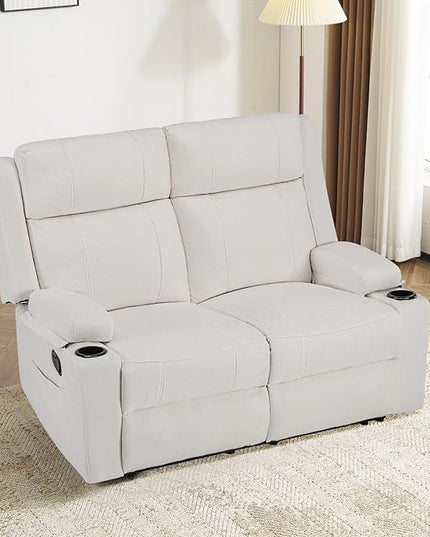 Loveseat Recliner, Loveseat Sofa with Adjustable Footrest, Wall Hugger Recliner for Living Room & Home Theater & RV(Beige)