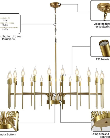 Gold Chandelier 24 Light Large Modern Farmhouse Chandeliers for Dining Room Light Fixture, 40" Round Candle Large Chandeliers for High Ceilings Living Room Foyer Entryway