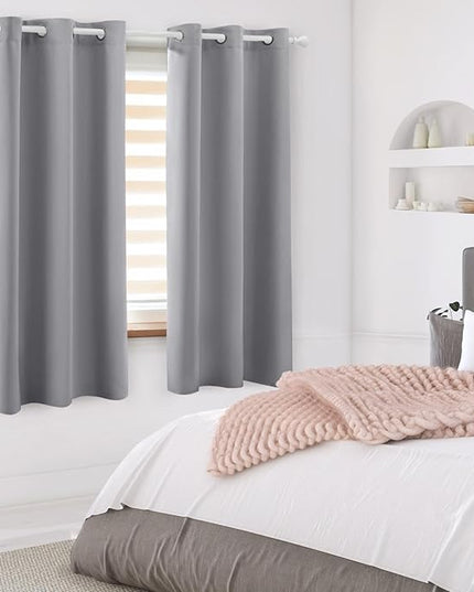 HOMEIDEAS Light Grey Kitchen Blackout Short Curtain Panels for Bedroom, Thermal Insulated Grommet Top Blackout Drapes (2 Panels, W38 x L45)