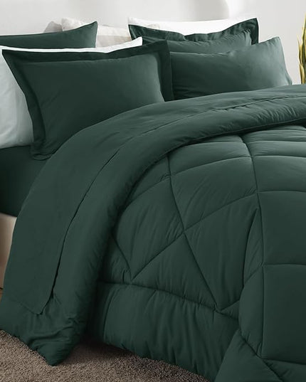 CozyLux Full Size Comforter Sets Forest Green - 7 Pieces Bed in a Bag Full, Luxury Soft Bed Set for All Seasons, Bedding Set with Down Alternative Comforter, Sheets, Pillowcases & Shams