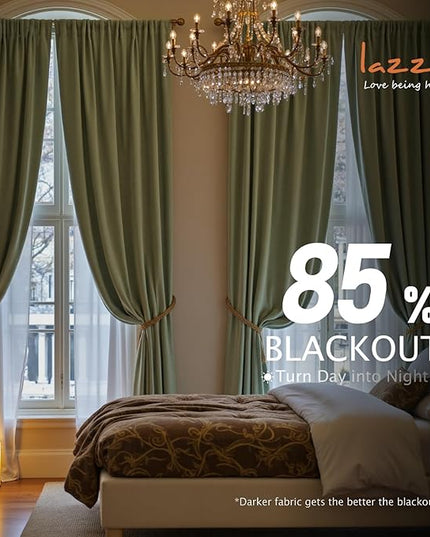 Lazzzy Velvet Blackout Curtains Thermal Insulated Room Window Drapes Super Soft Luxury Curtains for Living Room Bedroom Rod Pocket 2 Panels, Olive Sage, 42" W x 90" L