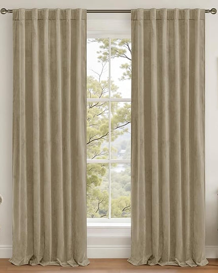 LAMIT Dark Taupe Velvet Curtains 120 Inch for Living Room, Thick Thermal Insulated Drapes Room Darkening Country Decor Back Tab and Rod Pocket Panels for Bedroom, 2 Panels, 52 x 120 Inch