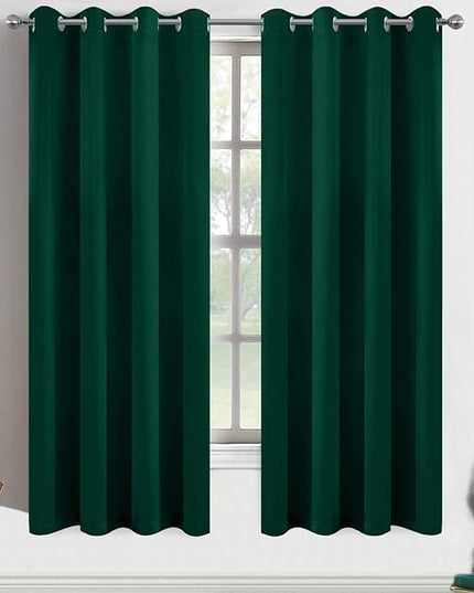 Yakamok 63 Inch Long Dark Green Blackout Curtains Room Darkening Thermal Insulated with Grommet Blackout Drapes for Bedroom, 52Wx63L inch, 2 Panels