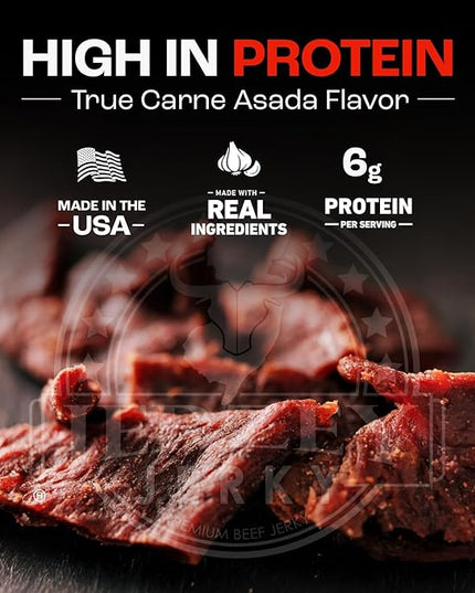 Jerzey Jerky Carne Asada Brisket Jerky 2.5oz (2 Pack) – High Protein, Gluten Free and Healthy Beef Snacks with Rich, Authentic Flavor