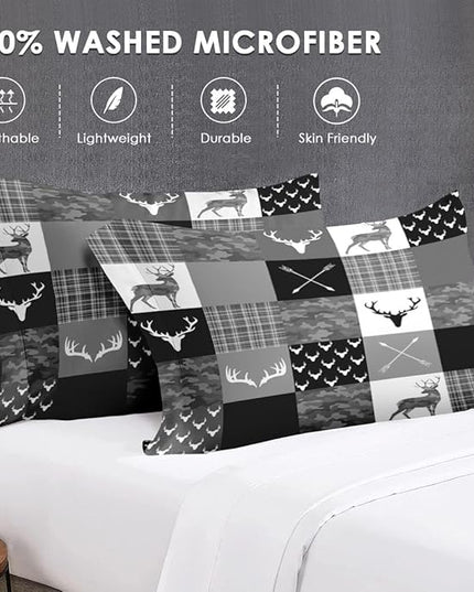 Twin Size Comforter Set with Pillowcase, Camouflage Camo Military 2 Pcs Bedding for Kids and Adults, Army Vintage Hunting Deer Soft Comforter Set for Bedroom Bed Decor