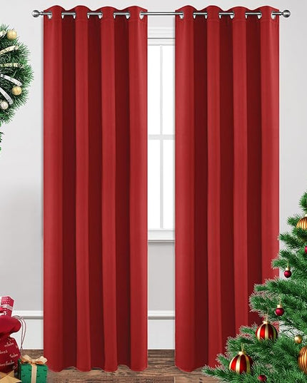 Joydeco Blackout Curtains 95 inch Long 2 Panels Set, Thermal Insulated Long Curtains & Drapes 2 Burg, Room Darkening Grommet Drapes for Bedroom Living Room Windows (W52 x L95 Inch, Red)