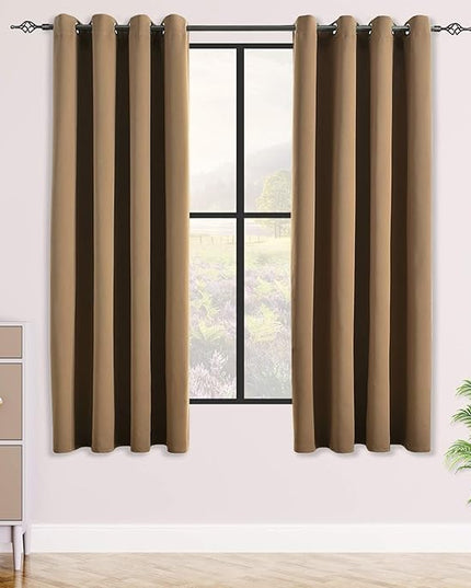 Blackout Curtains for Bedroom Thermal Insulated Light Blocking Room Darkening Curtains Solid Grommet Window Drapes for Living Room, Set of 2 Curtain Panels 52 W x 63 L inch Long Coffee