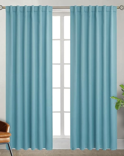BGment Rod Pocket and Back Tab Blackout Curtains for Bedroom - Thermal Insulated Room Darkening Curtains for Living Room, Set of 2 Panels (52 x 84 Inch, Aqua)