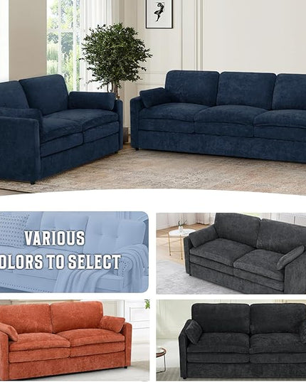 69" Chenille Modern Couch with Cozy & Soft Backrests, 2 Seats Sofa with 2 Extra Pillows, Comfy Upholstered Sofa with Thicker Cushions for Living Room, Office, Blue