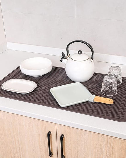 Silicone Dish Drying Mat for Multiple Usage,Easy clean,Eco-friendly,Heat-resistant Silicone Mat for Kitchen Counter or Sink,Refrigerator or Drawer Liner Coffee 4XL 32 inches x 18 inches