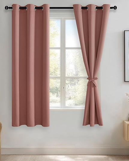 JIUZHEN Dried Rose Blackout Curtains with Tiebacks Thermal Insulated, Light Blocking and Noise Reducing Grommet Curtains for and Living Room, Set of 2 Window Curtain Panels, 42 x 63 Inch Length