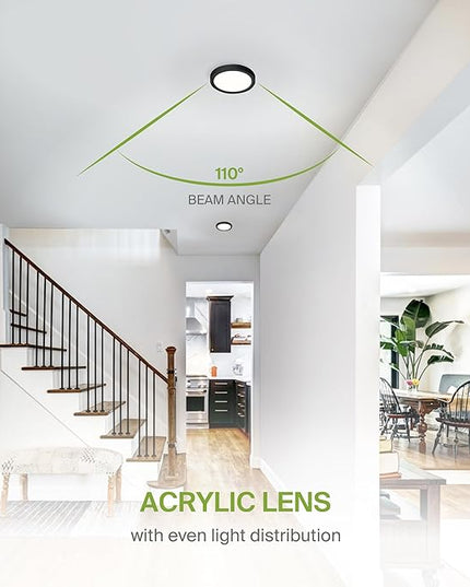 ASD LED 5" Round Flush Mount Ceiling Light Fixture, Low Profile Surface Lighting | 5CCT, Dimmable, Ultra-Thin, ETL Listed | 10W 700LM 2700-6000K 120V | Kitchen, Bedroom, Hallway Lamp | Black