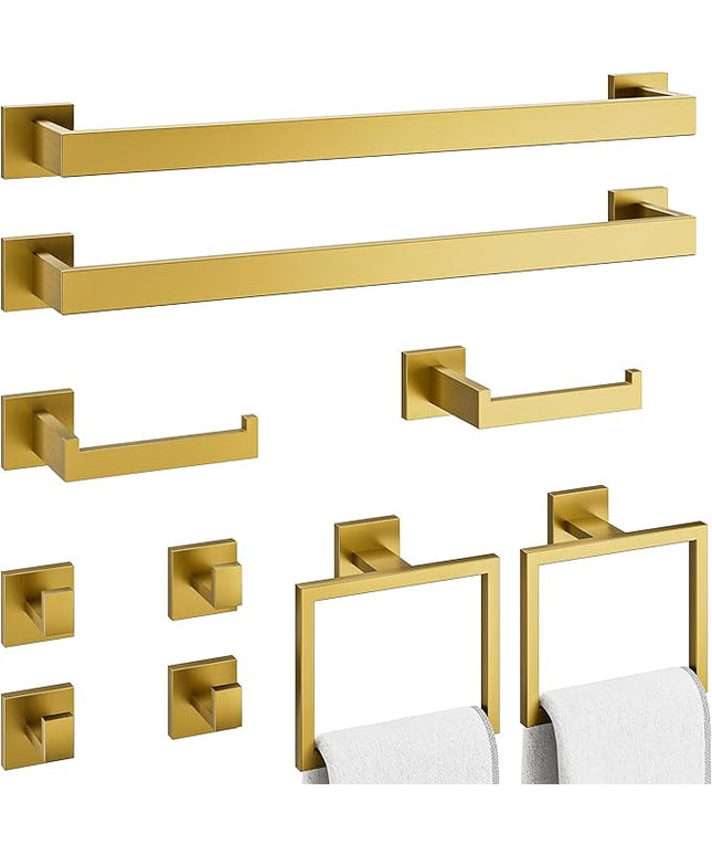 10-Piece Bathroom Hardware Accessories Set, 16 Inch SUS304 Stainless Steel Towel Bar Set, Wall Mounted Bathroom Towel Holders, Towel Hooks with Toilet Paper Holder
