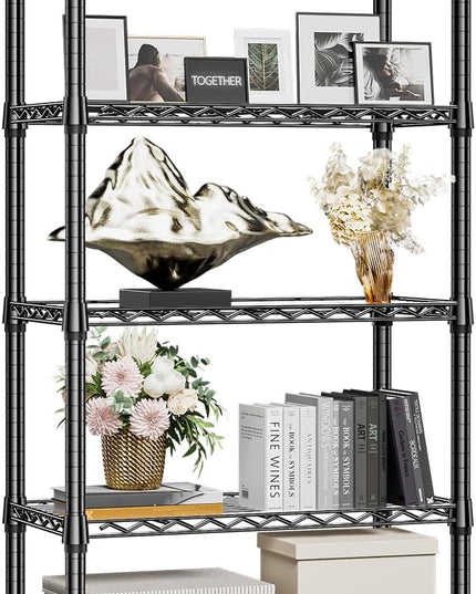 1250 lbs 5 Tier Shelf Metal Storage Shelves Shelving Wire Rack Heavy Duty Closet Organizers for Garage Kitchen Bathroom Laundry Black 13.8" D x 29.5" W x 59.5" H