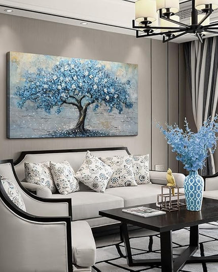Wapluam Living Room Vintage Wall Art Large Canvas Wall Decor Art For Bedroom Office Decorations Blue Tree Wall Paintings Abstract Wall Pictures Artwork Ready To Hang Modern Farmhouse Home Wall Decor