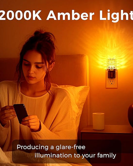 L LOHAS LED Night Light, 2 Pack Dimmable Night Lights Plug into Wall, Automatic Night Lights Plug in with Auto Light Sensor,Adjustable Brightness Amber LED Night Light, for Bedroom Hallway Home Decor