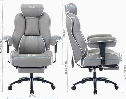 DJ·Wang Big and Tall Office Chair with Foot Rest (PU Gray)