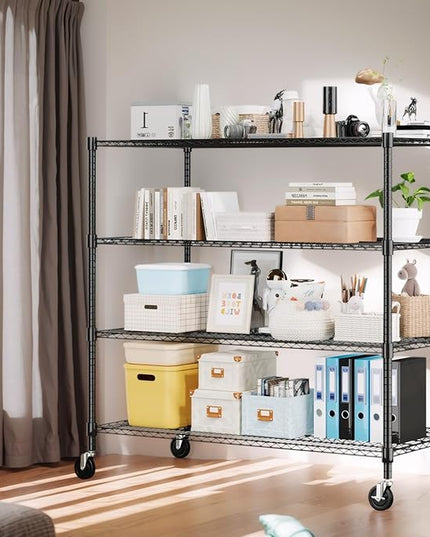 Himimi 4 Tier Wire Shelving with Wheels Heavy Duty Height Adjustable Metal Shelves for Storage, Commercial Grade Steel Utility Wire Rack for Kitchen Garage Pantry Organization-24×48×72, Black
